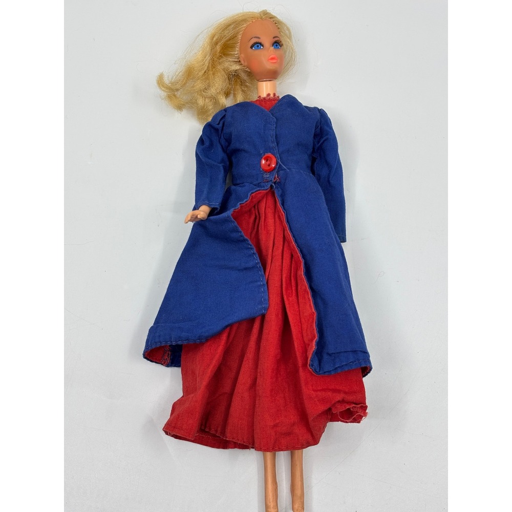 Vintage 1967 Mattel Barbie Doll Blonde Blue Eyes Red Dress Blue Coat For Parts